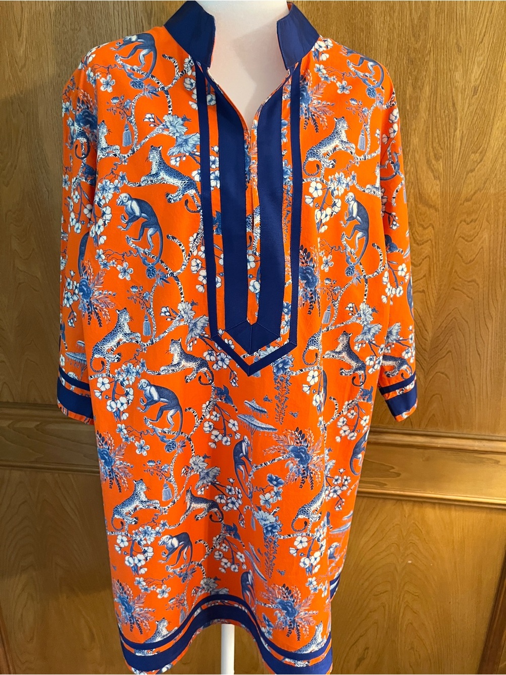 NWOT 3XL Nicoblu Capri Tunic in Whimsical Jungle Toile Orange & Blue